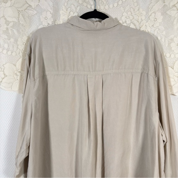 Vintage Silk Button Down Blouse Taupe Cream Minimalist Luxury Size 2X Large - Picture 6 of 9